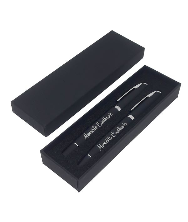 astra-+-crna Metalna hemijska i roler olovka u setu u poklon kutiji - Slika 1